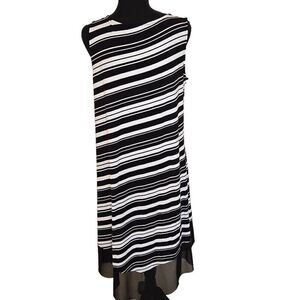Peter Nygard Womens Striped Asymmetric Sheer Hem Maxi Dress Black & White Medium